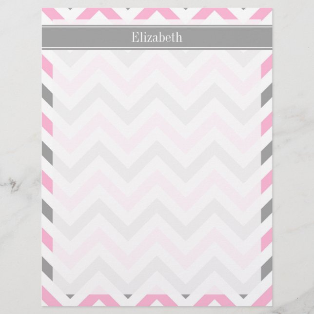 Pink Dk Grey White LG Chevron Grey Name Monogram (Front)