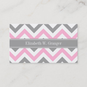 Pink Dk Grey White LG Chevron Grey Name Monogram Business Card