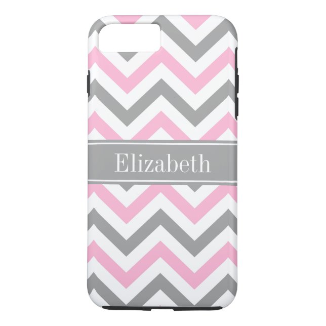 Pink Dk Grey White LG Chevron Grey Name Monogram Case-Mate iPhone Case (Back)