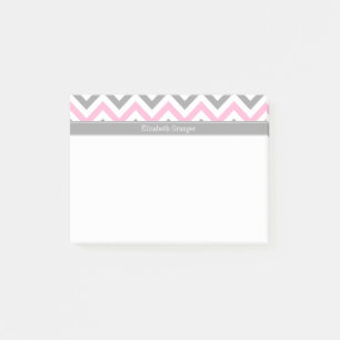 Pink Dk Grey White LG Chevron Grey Name Monogram Post-it Notes