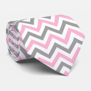 Pink Dk Grey White LG Chevron Grey Name Monogram Tie