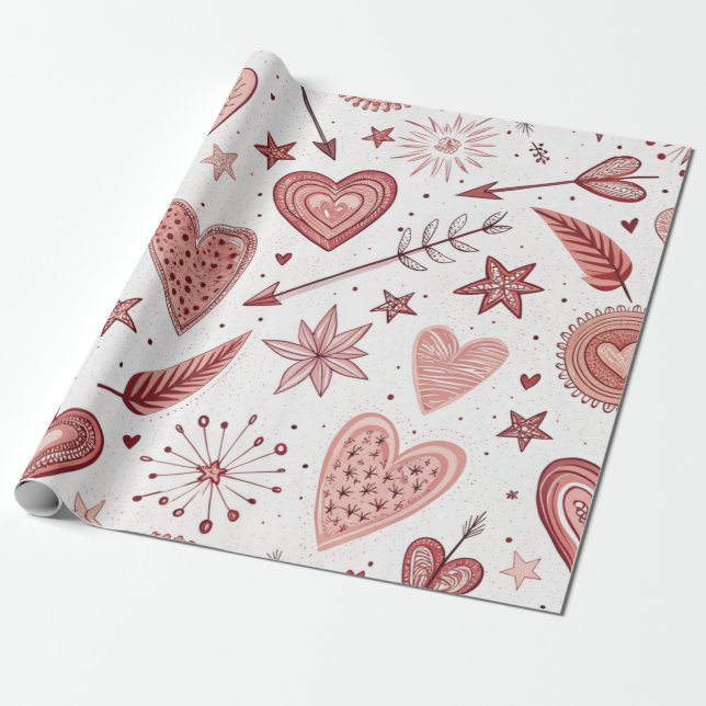 Pink Doddle Hearts Arrows Valentine Wrapping Paper (Unrolled)
