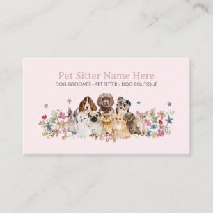 Pink Dog Breed Cat Pet Small Grooming Petsitter Business Card