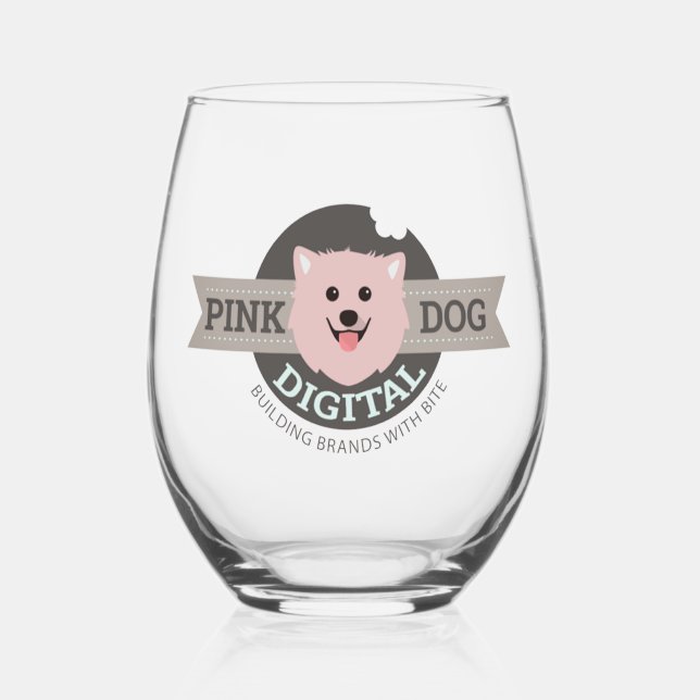 Pink Dog Digital Stemless Wine Glass (Front)