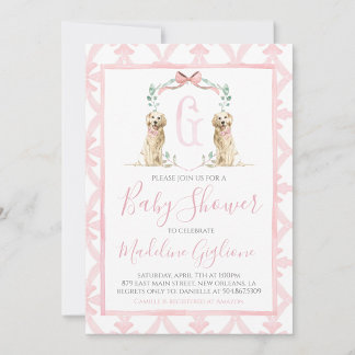 Pink Dog Girl Baby Shower Preppy Southern Invitation