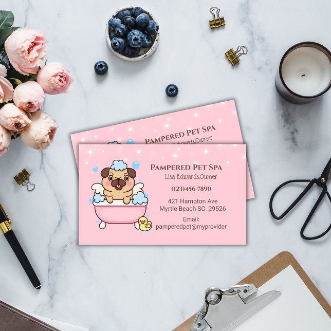 Pink  Dog Grooming Pug Dog Spa Appointment Card (Creator Uploaded)