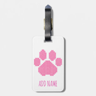 Pink Dog Paw Print Building Block Custom Name Luggage Tag