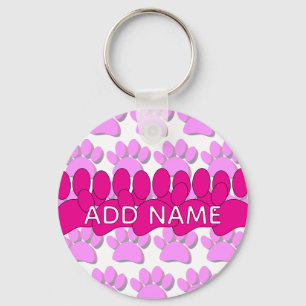 Pink Dog Paw Print Custom Personalized Name Key Ring