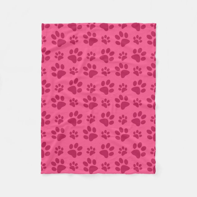 Pink dog paw print fleece blanket (Front)
