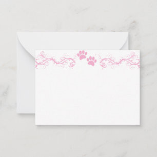 Pink Dog Paw Prints Scrollwork Blank Card