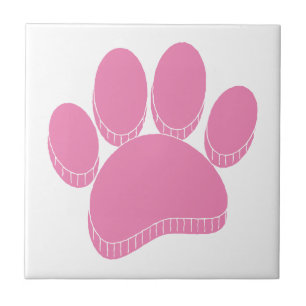 Pink Dog Pawprint Hand Drawn Custom Tile