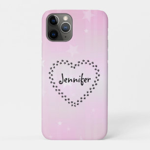 Pink Dog Paws Heart Personalised Cell Phone Case