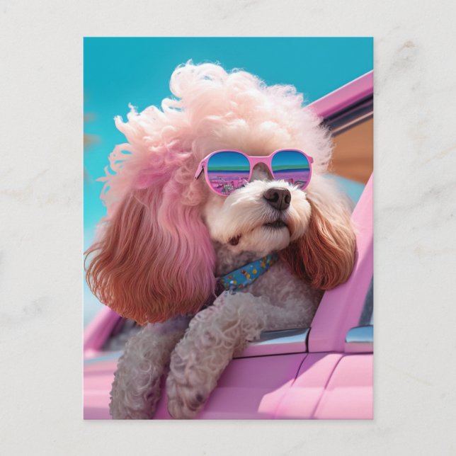 Pink Dog Ride-a-long Postcard (Front)