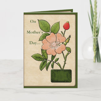 Pink Dog Rose Botanical Illustration - Personalise Card