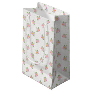 Pink Dog Roses on Textured White Small Gift Bag
