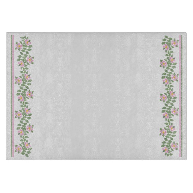 Pink Dogrose Patterns: Glass Cutting Board (Front)