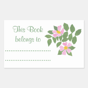 Pink Dogroses on Blue Sheet of Bookplates Rectangular Sticker