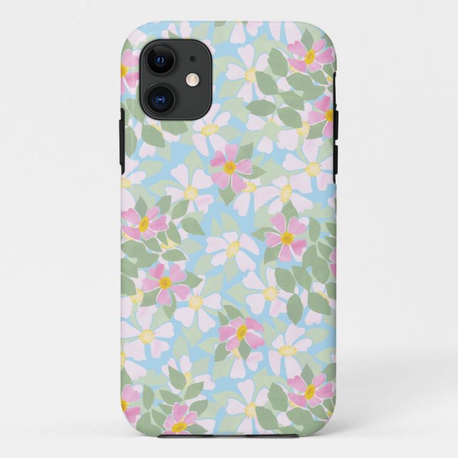 Pink Dogroses on Sky Blue Xtreme iPhone 5 Case (Back)