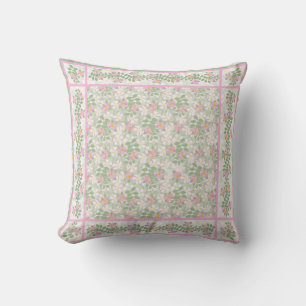 Pink Dogroses Patterns on Taupe: Cushion or Pillow