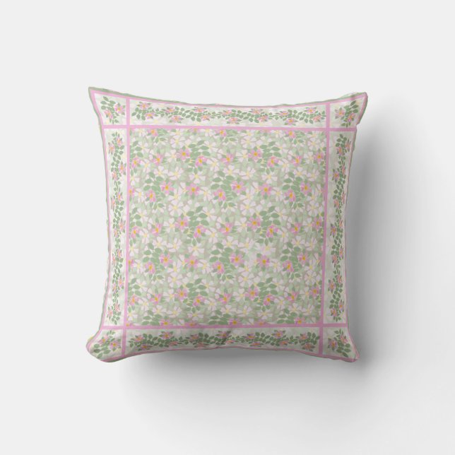 Pink Dogroses Patterns on Taupe: Cushion or Pillow (Front)