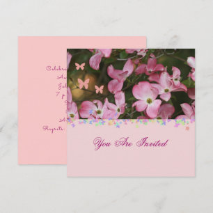 Pink Dogwood and butterfly Engagement Invitation