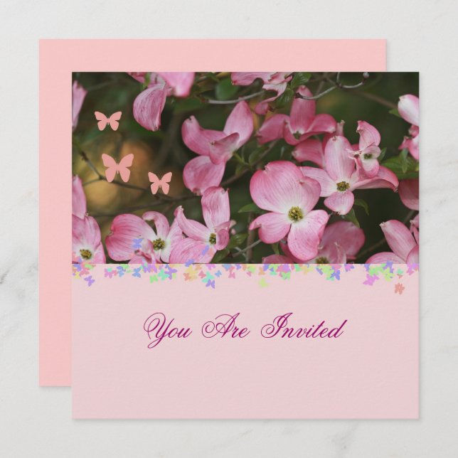 Pink Dogwood and butterfly Engagement Invitation (Front/Back)
