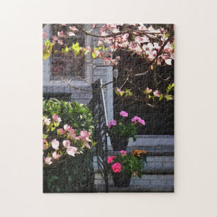 Pink Dogwood and Pots of Geraniums Jigsaw Puzzle