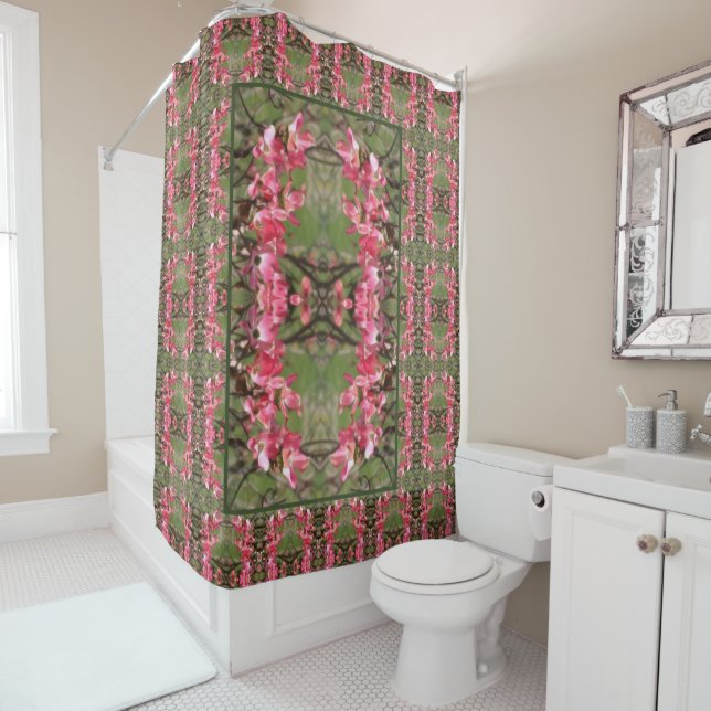Pink Dogwood Flower Blossoms Painting Abstract Shower Curtain (In Situ)