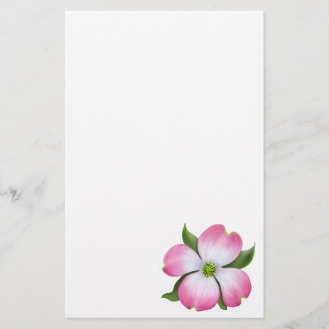 Pink Dogwood Flower Stationery (Front)
