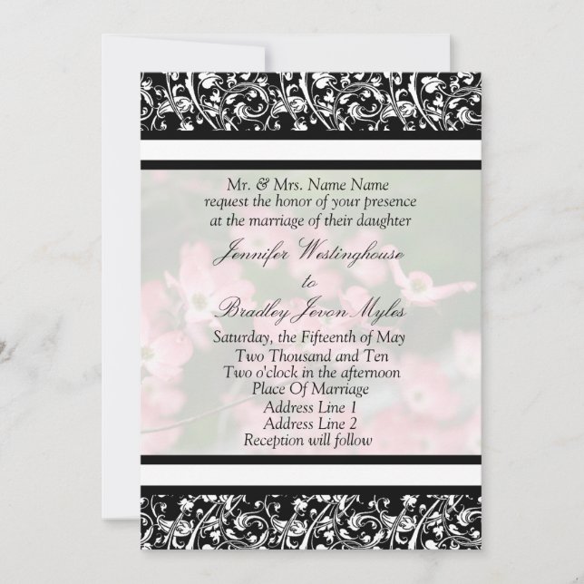 Pink Dogwood Wedding Stationary Invitations (Front)