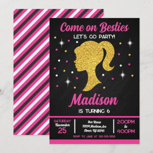 Pink Doll Besties Fashion Party Birthday  Invitation