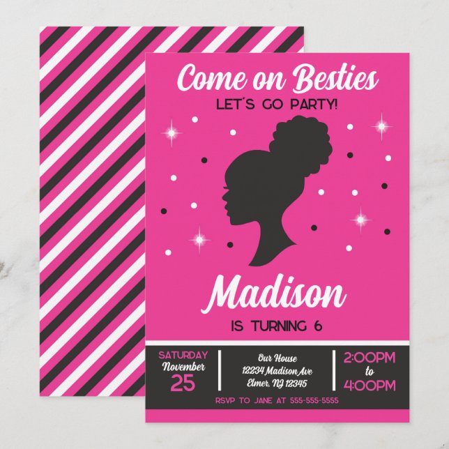 Pink Doll Besties Fashion Party Birthday  Invitation (Front/Back)