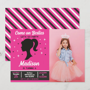 Pink Doll Besties Fashion Party Photo Birthday  Invitation