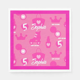 Pink Doll Birthday Party, Custom Age, Custom Name Napkin