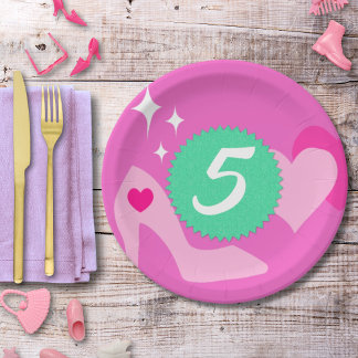 Pink Doll Birthday Party, Custom Age, Custom Name Paper Plate
