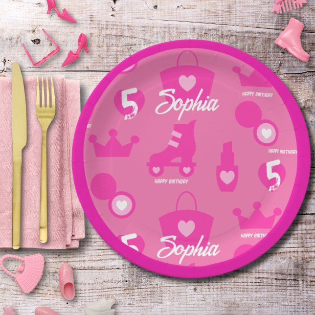 Pink Doll Birthday Party, Custom Age, Custom Name Paper Plate (Creator Uploaded)