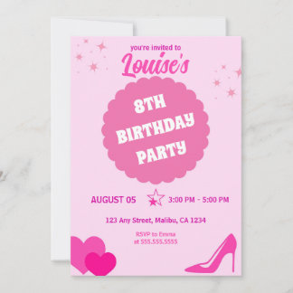 Pink Doll Birthday Party, Girl Invitation