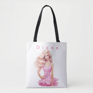 Pink doll for girl's birthday tote bag