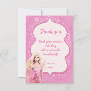 Pink Doll Girl Birthday Party Thank You Card