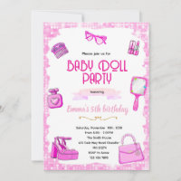 Pink doll party invitation