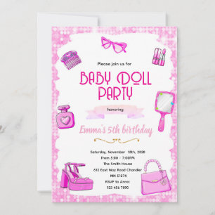 Pink doll party invitation