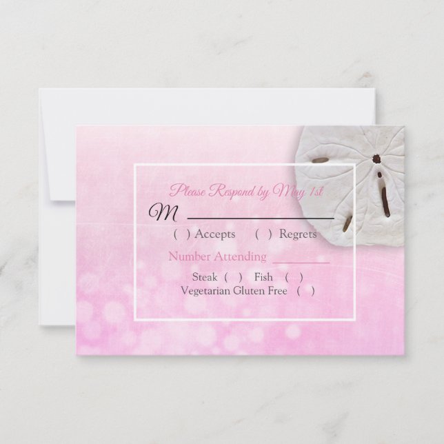 Pink Dollar Oceanic Wedding RSVP card (Front)