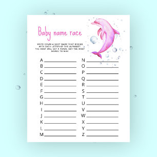 Pink dolphin baby shower - Baby name race game