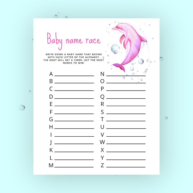 Pink dolphin baby shower - Baby name race game (Creator Uploaded)