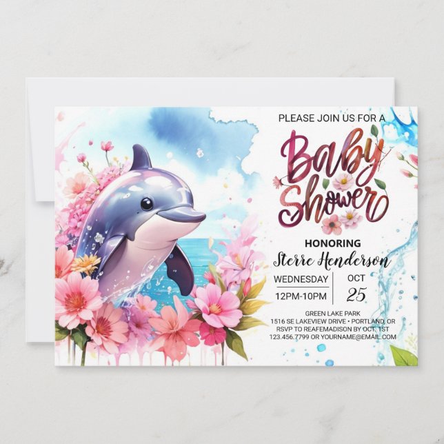 Pink Dolphin Baby Shower Invitation (Front)