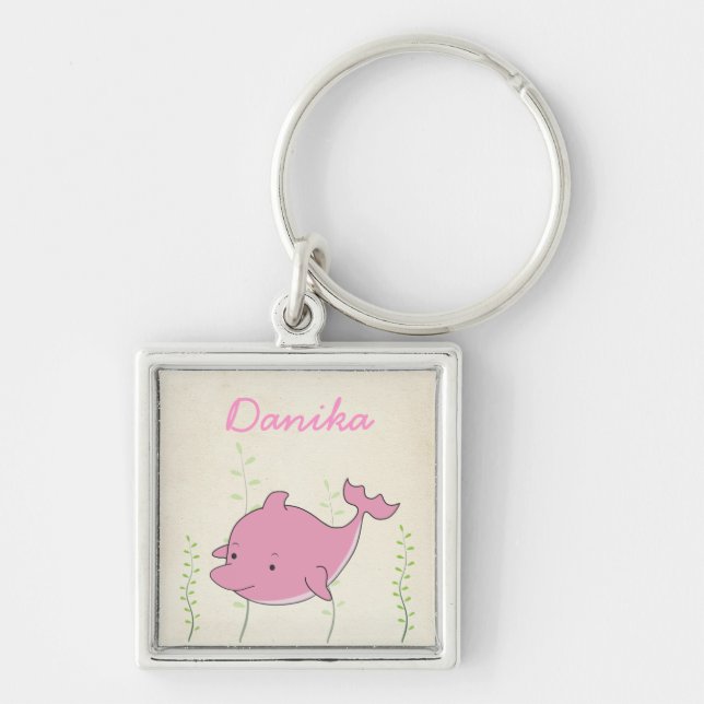 Pink Dolphin Girls Name Keyring Keychain Gift (Front)