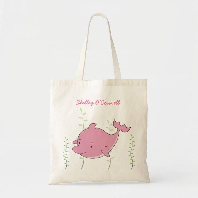 Pink Dolphin Girls School Book Library Canvas Bag (Front)