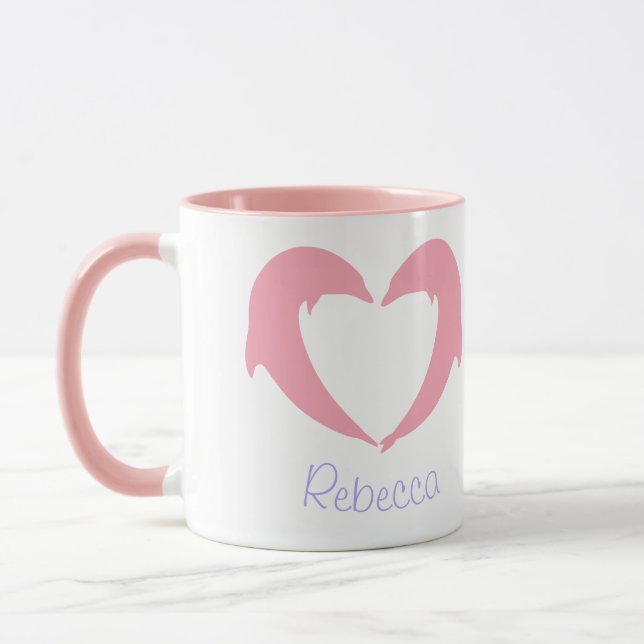 Pink Dolphin Heart Silhouette Two-Tone Coffee Mug (Left)