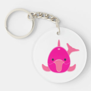 Pink Dolphin on White Background Keychain