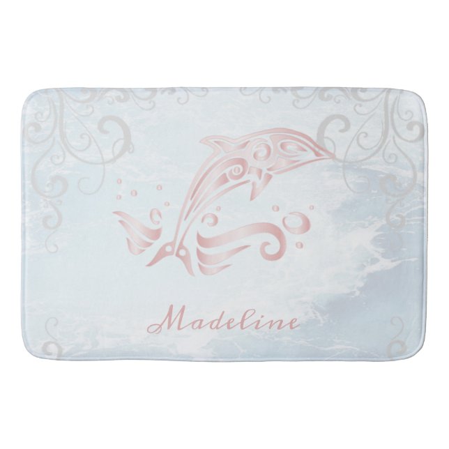 Pink Dolphin Personalised Bath Mat (Front)